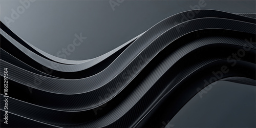 Carbon fiber background with abstract curved wave design in dark premium tones. Great for tech branding, automotive visuals, corporate presentations, modern UI layouts.
