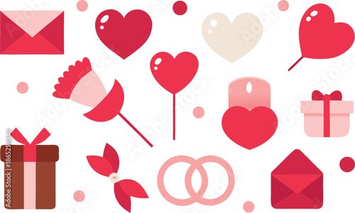 Collection of hearts gifts and love symbols