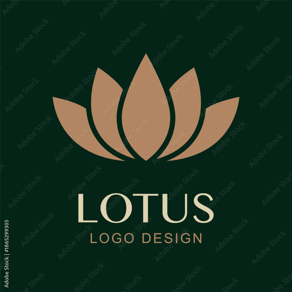Obraz premium Vector Lotus Logo Design. Minimal Luxury Flower Symbol for Spa, Wellness, Yoga, Beauty Brand, Natural Cosmetics, Health, Meditation Studios. Gold Lotus Symbol