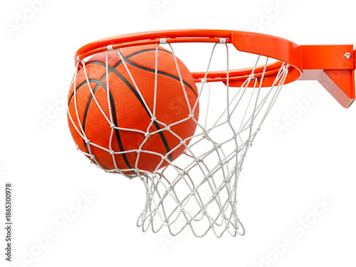 Basketball Going Through Orange Hoop.