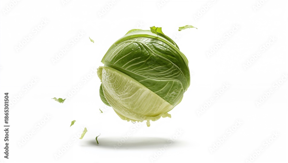 Fototapeta premium Close-up of sliced cabbage showing vibrant textures, ideal for food styling or recipe backgrounds