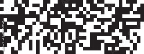 Random black and white pixels background. Square shapes in chaotic arrangement. Abstract mosaic pattern. Destruction, dissolution, disintegration or defragmentation process. Vector illustration