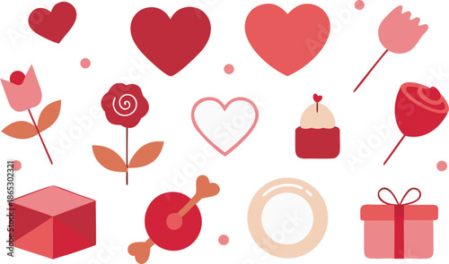 Valentine's day elements with hearts and flowers