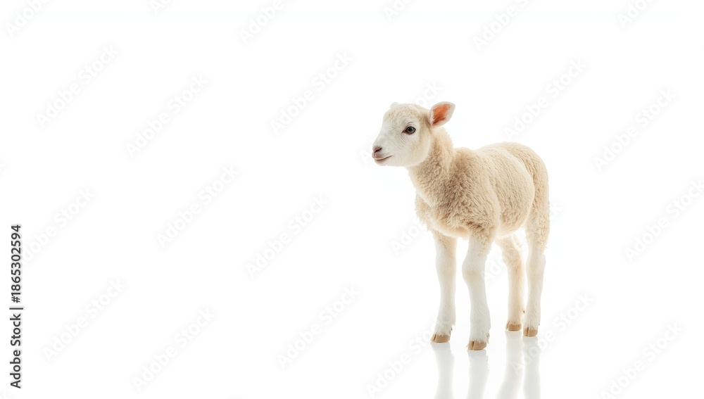 Fototapeta premium Single sheep on a plain white backdrop, ideal for livestock or agricultural graphics