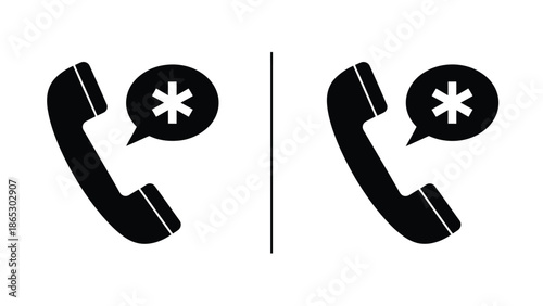 Black phone handset icons with asterisk symbols in speech bubbles shown