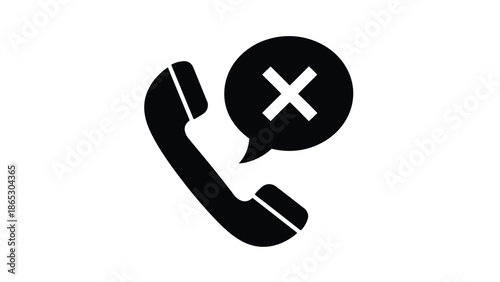 Black telephone handset with a rejection or missed call symbol displayed