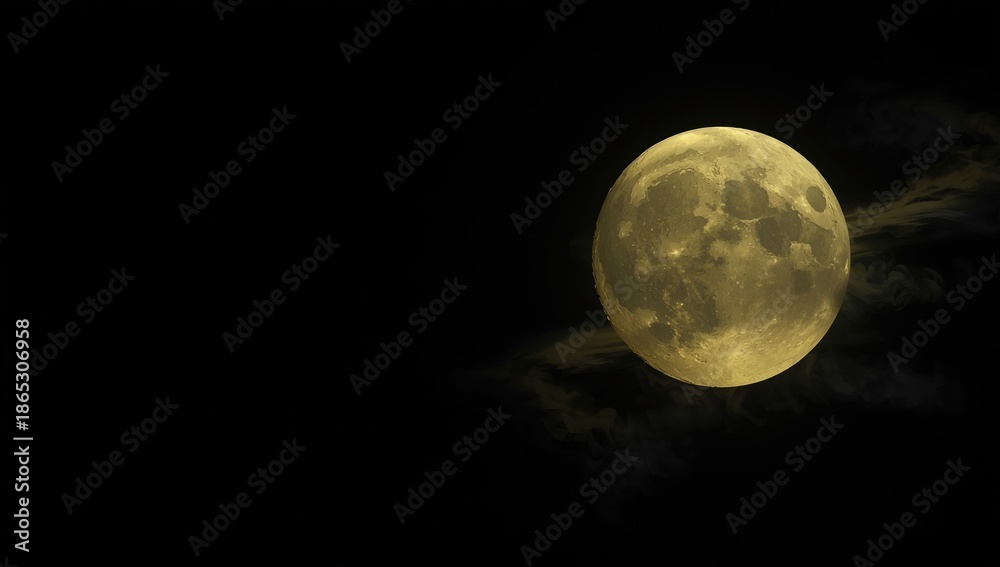 Fototapeta premium Lunar surface with yellow hue, used as a background for space science presentations, celestial navigation focus