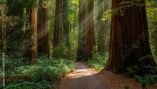 Redwood trail in Muir Woods highlighting conservation efforts of old-growth forests