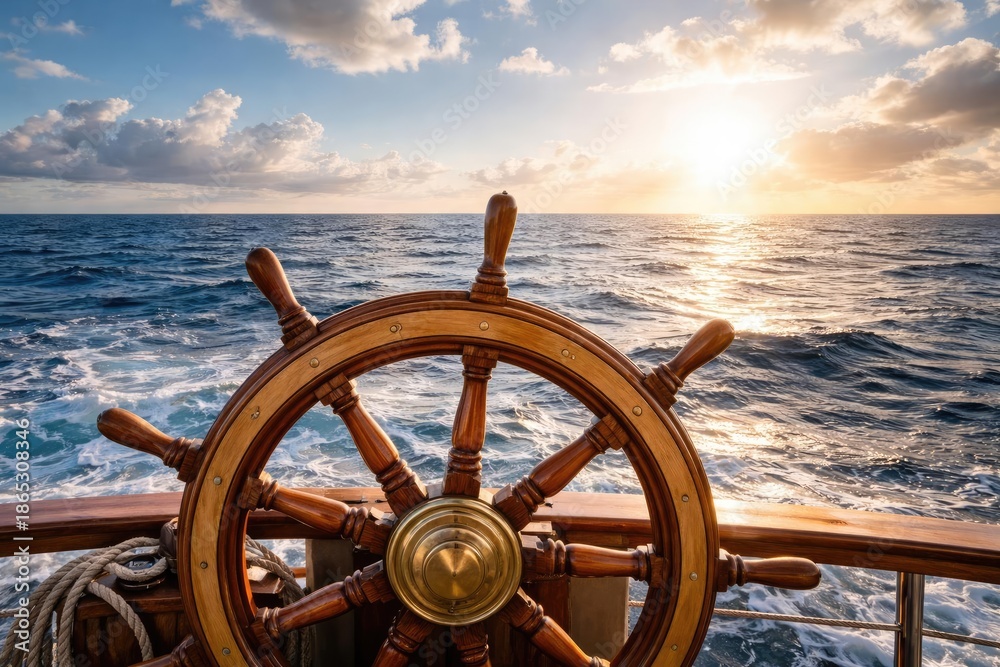 custom made wallpaper toronto digitalNautical steering wheel against vast ocean backdrop banner