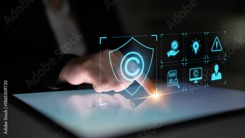 Wallpaper Mural Digital copyright protection system showing secure ownership, intellectual property rights, content verification, and legal warning icons for creators and publishers Latch Torontodigital.ca