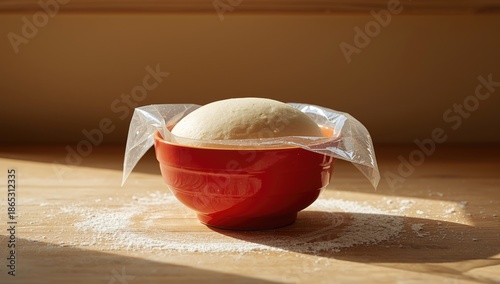 Bread dough in a bowl during proofing stage, highlighting fermentation activity, National Bakery Week