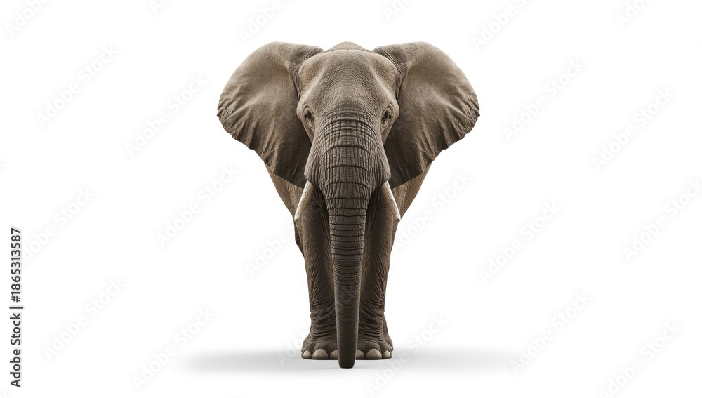 Obraz premium Wildlife conservation focus on an isolated African elephant against plain white backdrop