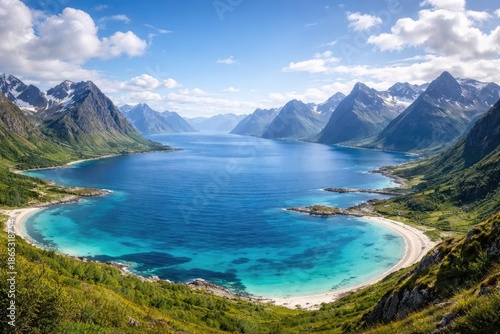 Broad sea and mountain landscape in panoramic format for website banner