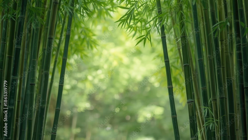 Fototapeta premium Bamboo trunks creating a textured backdrop for park signage and informational displays