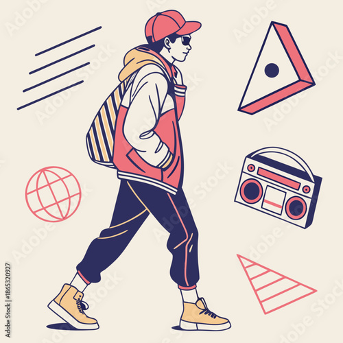 Set of 120 geometric shapes icons. Memphis design retro elements. Collection trendy halftone geometric shapes. Retro funky graphic, 90s trends designs and vintage print element collection