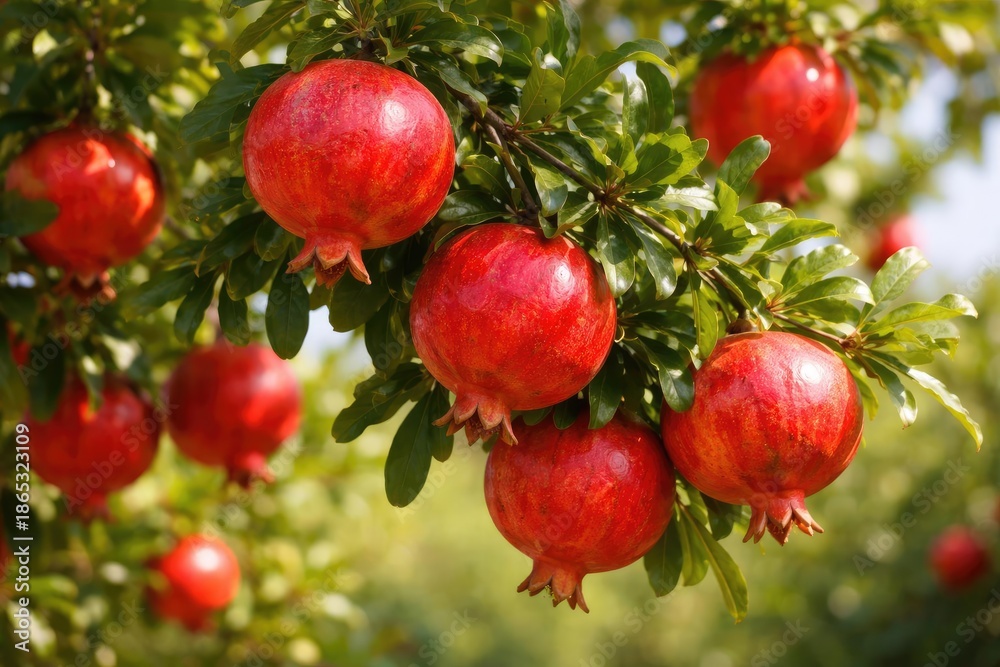 Obraz premium Close up of a fruit laden pomegranate tree branch