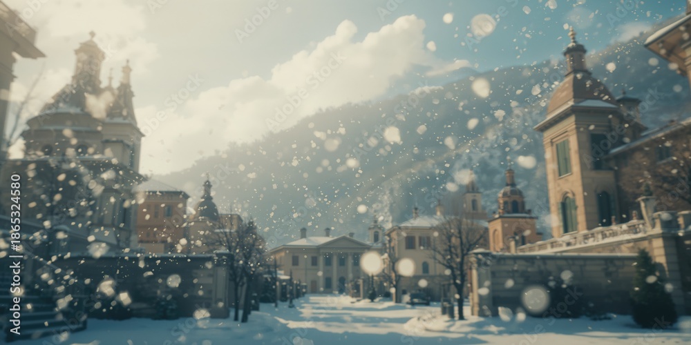 Naklejka premium Snow accumulation on centuries-old architecture and religious structures in Montegnacco and Cassacco, winter weather