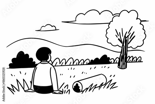 Person Sitting Contemplating Serene Natural Landscape