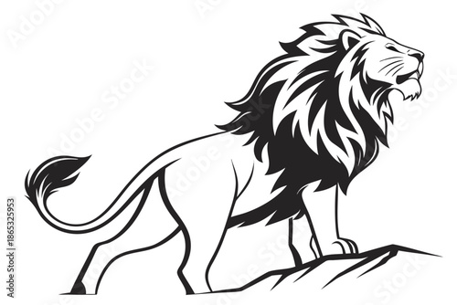 Powerful Lion Standing on Rock Vector Illustration