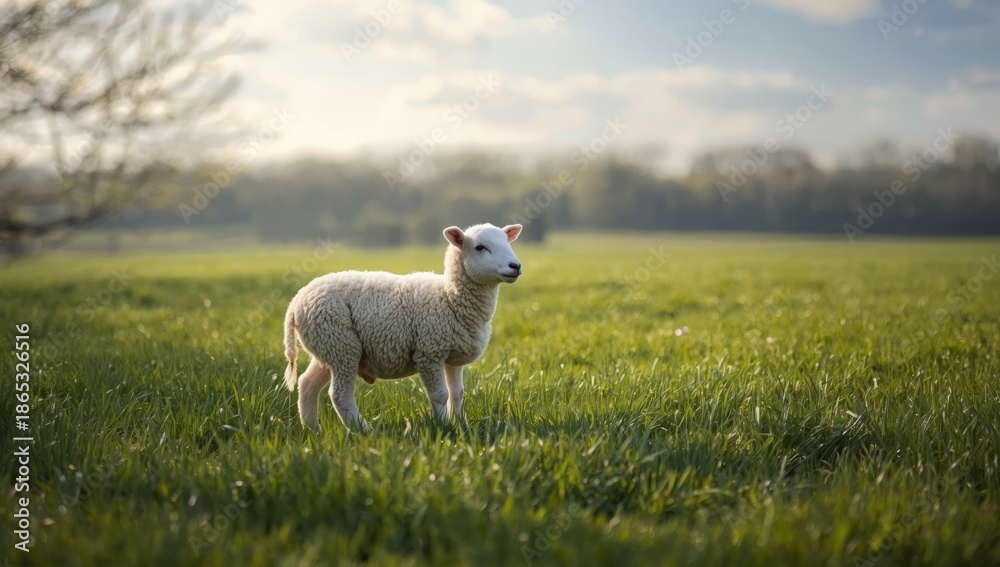 Obraz premium Sheep grazing in a sunny farm setting among trees, highlighting rural landscape and animal husbandry, World Animal Day