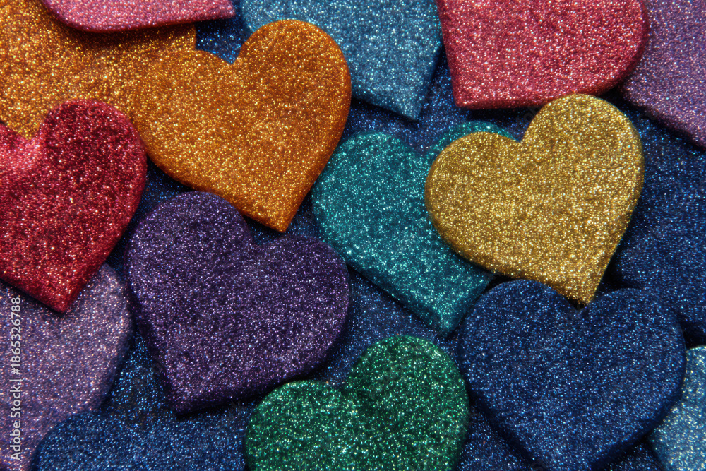 Obraz premium shimmering multicolored hearts on a blue background