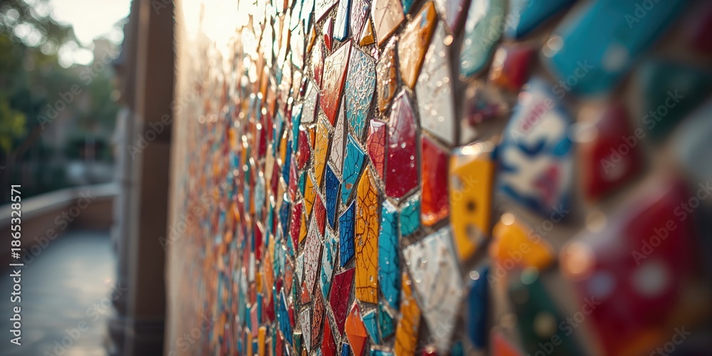 Fototapeta premium Colorful mosaic tile arrangement serving as a decorative background for graphic design projects