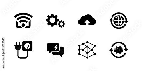 A collection of technology symbol icon sheet vector designs in a modern, simple, clean and abstract style.