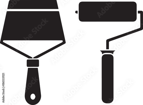 Essential vector icons paint roller and putty knife for home renovation and DIY projects