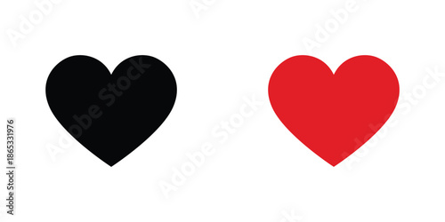 Black and Red Heart Love Icons Isolated on White Background