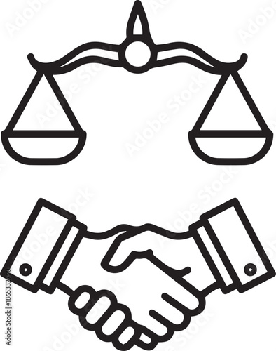 Justice and Agreement Icon Scales of Justice and Handshake Symbolizing Legal and Business Partnership