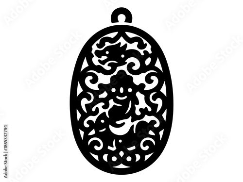 Traditional Chinese Jade Pendant with Red Tassel and Decorative Knots