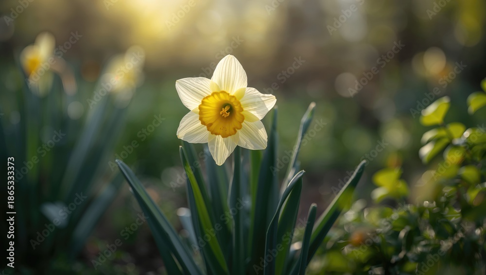 Fototapeta premium Close-up of a daffodil blossom highlighting early spring flowering
