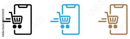 Mobile shopping icons with cart on smartphone screens