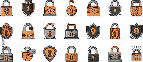  Collection of black silhouette keyhole and lock icons in various designs 