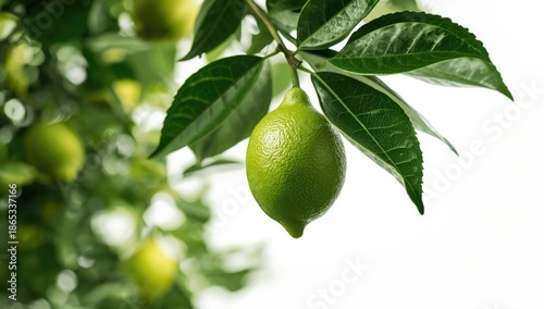 Wallpaper Mural Green lemon on the tree isolated on white background, highlighting natural vitamin source, Earth Day Torontodigital.ca