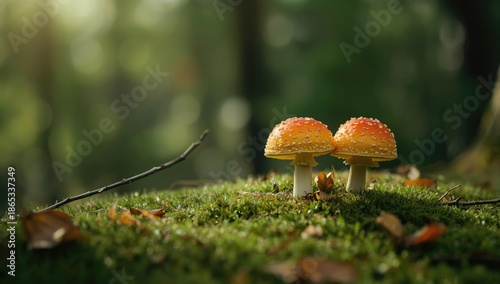 Wild orange-cap boletus fungi, illustrating forest harvest activity in autumn