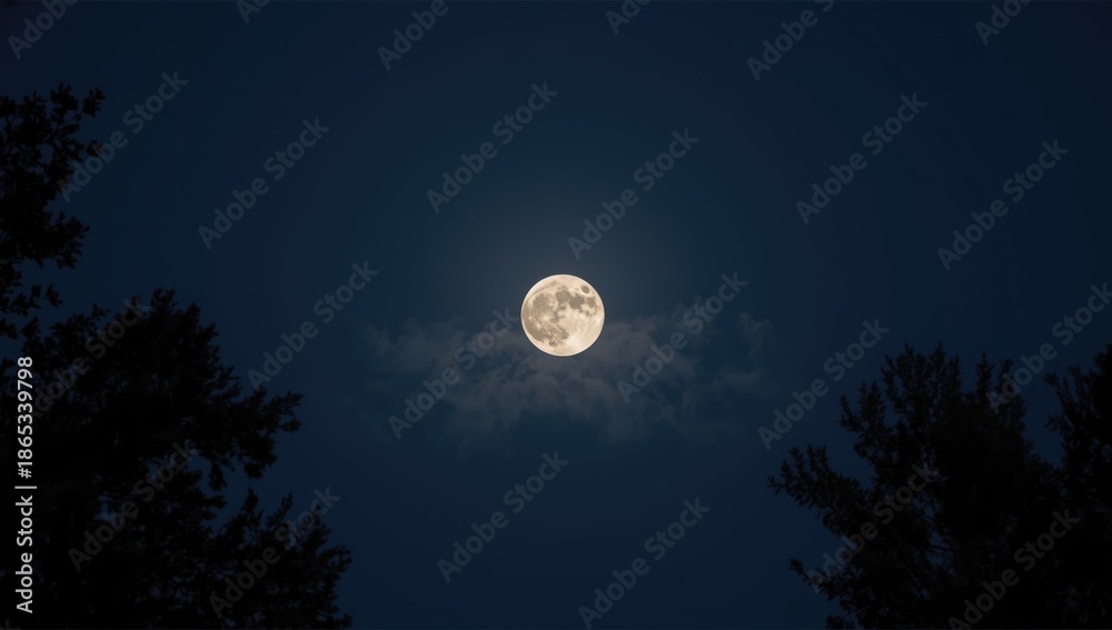 Fototapeta premium Bright summer full moon illuminating a clear night sky for celestial observation