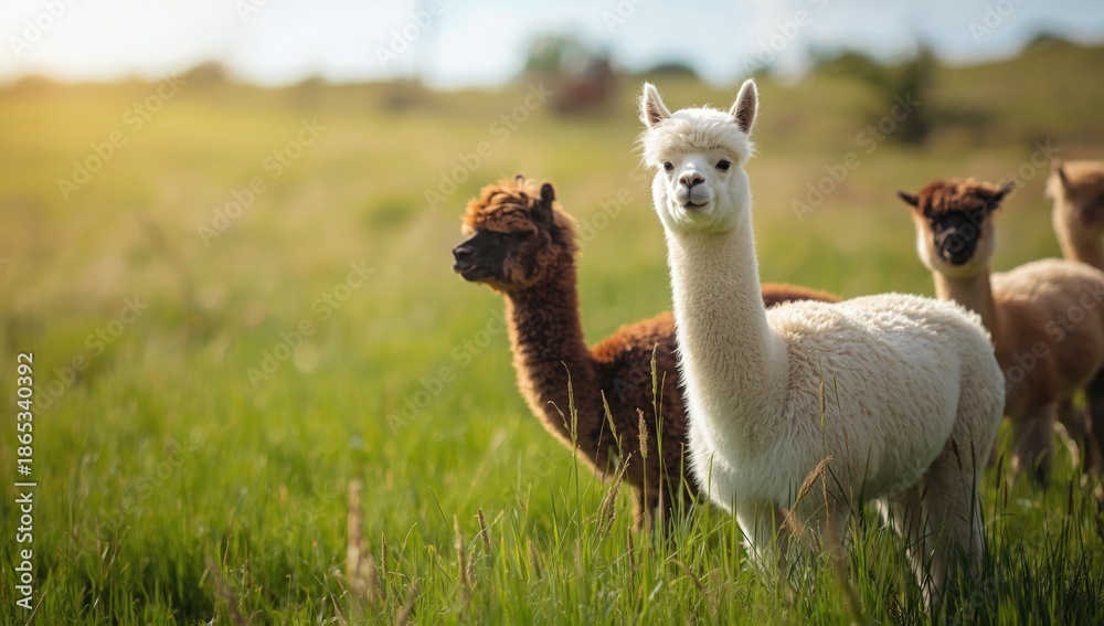 Naklejka premium Alpaca Hike Tour with animals, focusing on eco-tourism and sustainable travel
