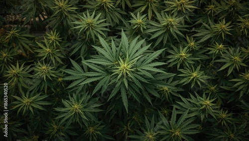 Green marijuana leaves growing indoors for medicinal and recreational use, highlighting plant health and industry practices