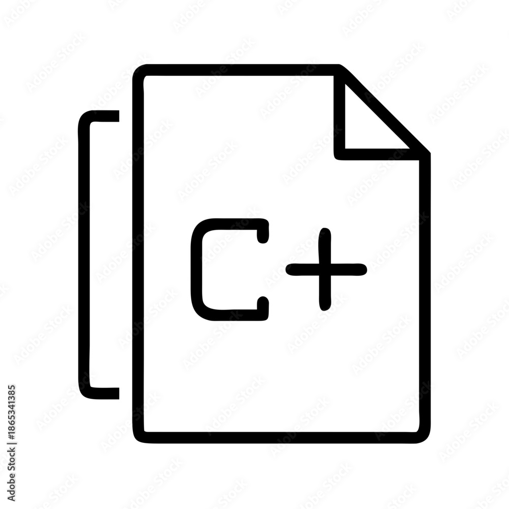 Obraz premium Two document pages with C++ logo, indicating source code files