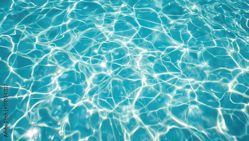Fototapeta Naklejka Na Ścianę i Meble -  Bright water surface with sunlight reflection in a swimming pool, used as a UI backdrop