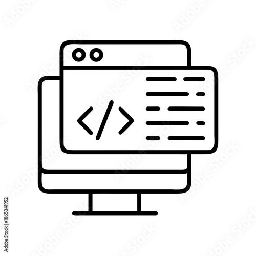 Conceptual illustration of a computer screen displaying programming code snippets