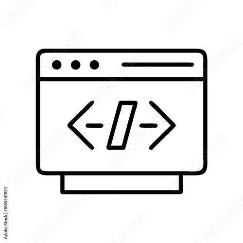 Simple line drawing of coding symbol on a computer screen interface