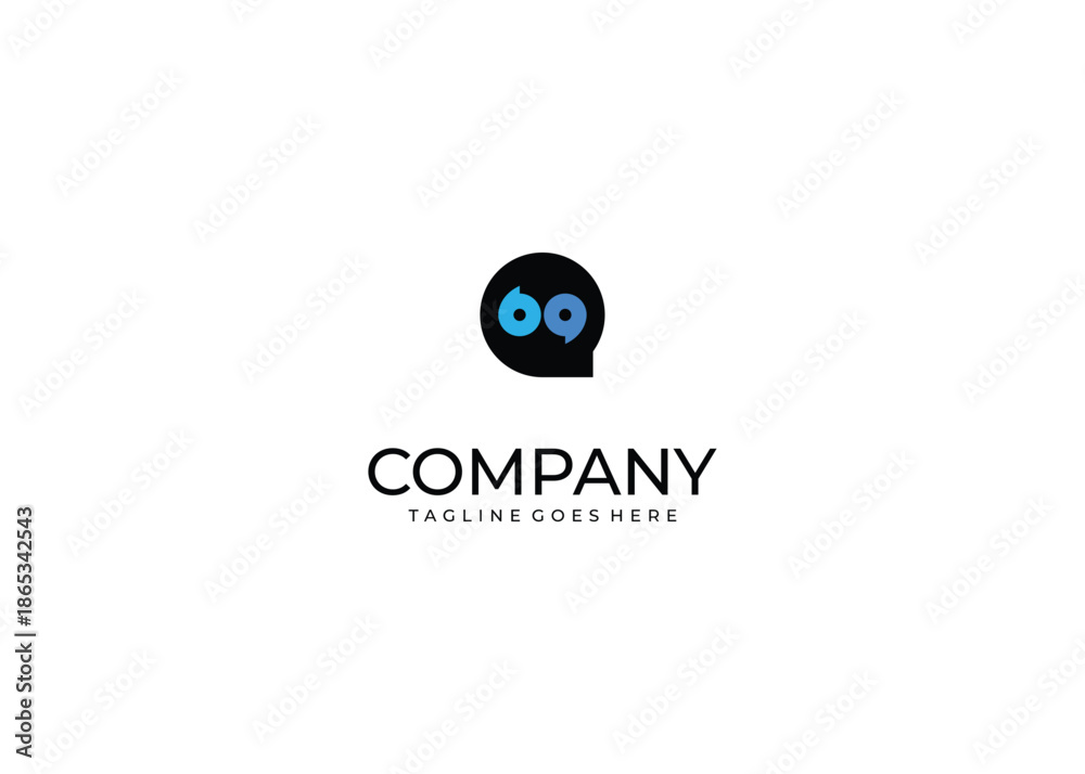 Obraz premium Modern Abstract Vector Logo Featuring Two Blue Interlocking Swirl Shapes on a Black Circular Background for Communication and Data Sync Branding