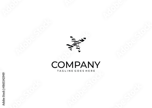 Modern Abstract Airplane Silhouette Vector Icon Featuring a Bold Black and White Zebra Stripe Pattern for Travel and Creative Branding