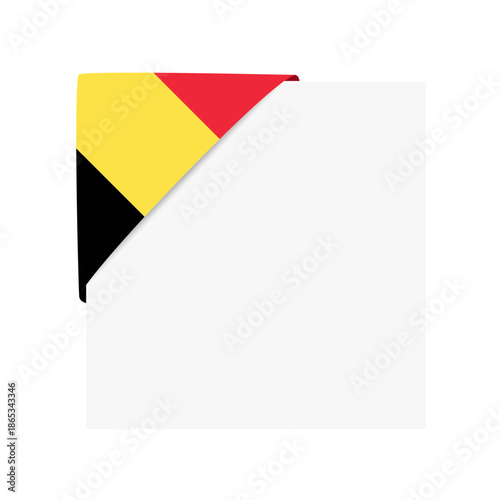Belgian Flag Folded Corner Ribbon on Transparent Background. Flag of Belgium.