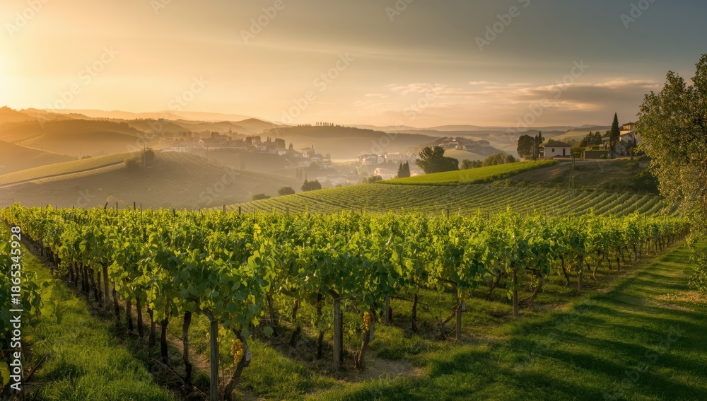 Fototapeta premium Italian wine region vineyard scene highlighting grape cultivation and landscape management, World Environment Day