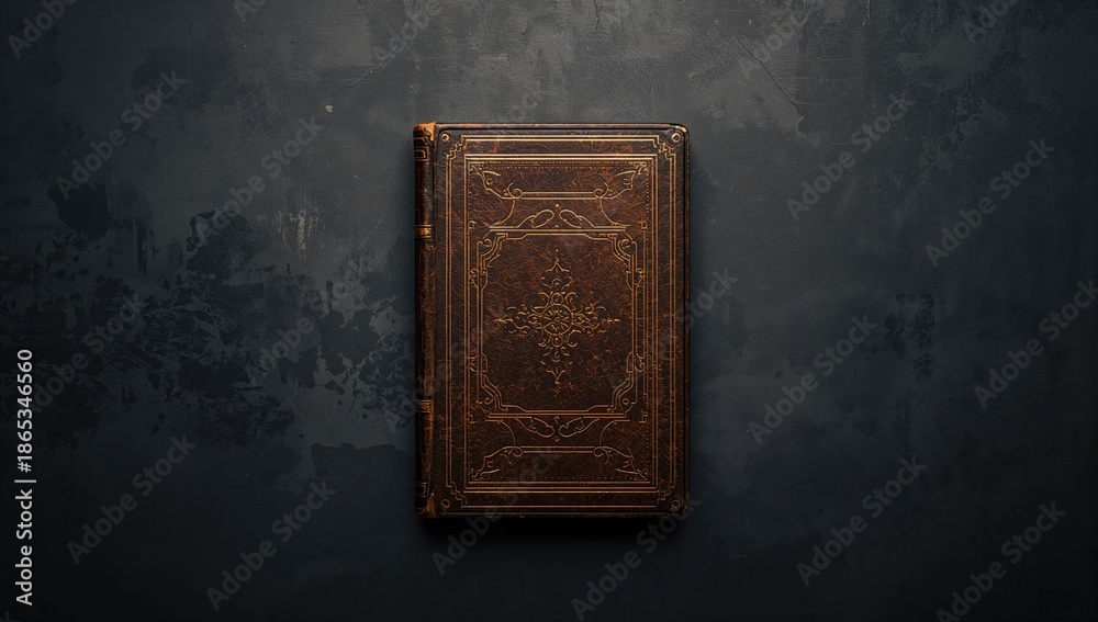 Fototapeta premium Hardcover leather book placed on a dark surface for reading or collection purposes