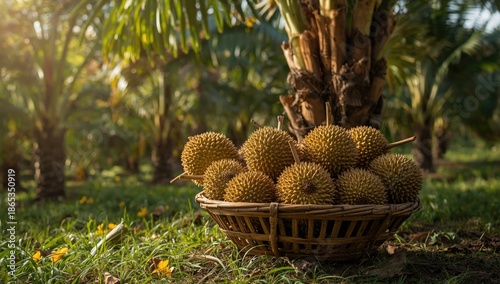 Durian fruits in a basket u...
