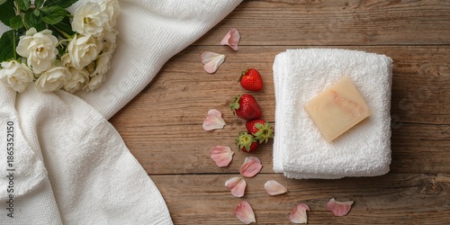 White towels and soap bar o...